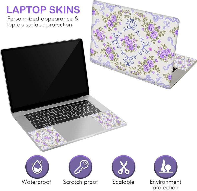 DINKY Laptop Skin Sticker Decal 15.6" 15.4" 12" 13" 13.3" 14" 15 inch Laptop Universal Vinyl Skin Stickers Cover Art Decal Notebook PC Personalized Protector, Purple Flower Bow - Image 3